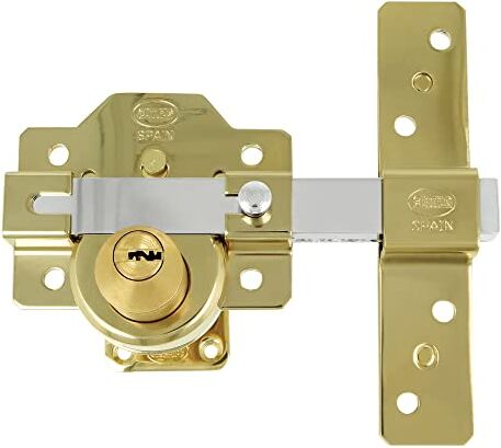 Amig Serratura di sovrapposizione per porte con cilindro di alta sicurezza esterno e interno in acciaio   105 x 170 mm, cilindro 50 mm colore oro   antibumping · Antigrimaldello.