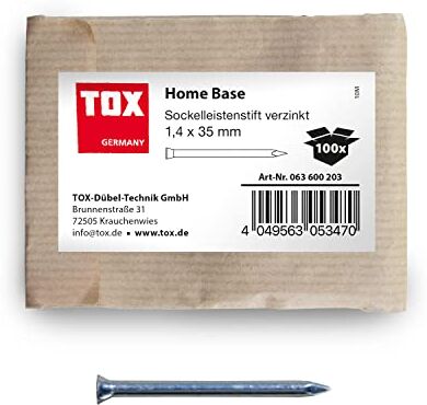 TOX Home Base spine per battiscopa zincate blu con testa svasata profonda in confezione di carta riciclabile, dimensioni 1,4 x 35 mm, per il fissaggio di battiscopa, 100 pezzi, 0