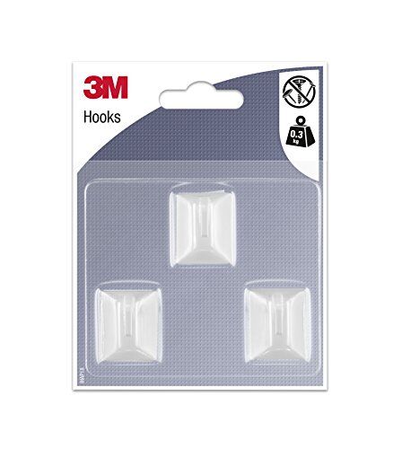 3M 96023 Gancio Adesivo Forma Rettangolare, 3 Ganci, Bianco, Set di 3 Pezzi