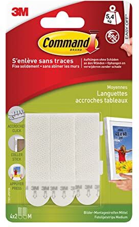 Command Strisce Appendiquadri Piccole, Set di 8 Strisce Adesive Rimovibili per Appendere Quadri, Cornici, Poster, Foto su Muro e Pareti, Senza Chiodi, Peso Fino a 1.8 Kg, Dimensione 20x25 cm