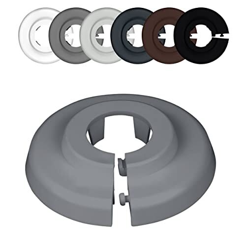 FUX ® 10 rosette per termosifone, 12mm-35mm, Bianco Grigio Nero Marrone copertura per tubi, rosette di copertura, copri tubi riscaldamento, rosette per radiatori (15mm, Grigio finestra 7040)