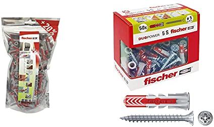 Fischer Big Pack Duopower 6 X 30 Mm, 240 Tasselli Universali Per Ogni Tipo Di Muro, Cartongesso & 50 Tasselli Duopower Con Vite, 5 X 25 Mm, Per Muro Pieno, Mattone Forato, Cartongesso, 544015