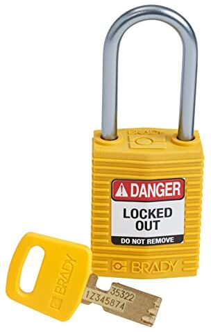 Brady Lucchetto SafeKey, giallo, 7,6 cm H x 3,2 cm L x 1,9 cm D