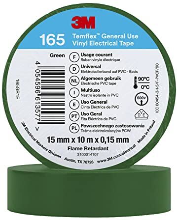 3M Nastro elettrico in vinile 165, verde, 15 mm x 10 m, 100 rotoli