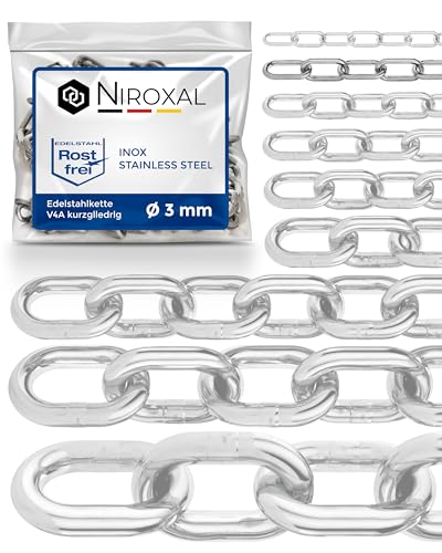 NietFullThings 50-cm = 0,5-metri 3-mm di spessore catena in acciaio inossidabile inox V4A a maglia corta da  in un unico pezzo catena di ancoraggio DIN 5685 DIN 766 0,5-m
