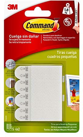 Command Strisce Appendiquadri Piccole, Set di 4 Strisce Adesive Rimovibili per Appendere Quadri, Cornici, Poster, Foto su Muro e Pareti, Senza Chiodi, Peso Fino a 1.8 Kg, Dimensione 20x25 cm