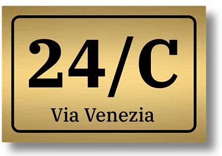 Generico Numero civico in laminato plastico spessore 3.2 mm Targa per esterno con incisione personalizzata Formato rettangolare in 3 misure a scelta (Testo Nero Sfondo Oro Spazzolato)