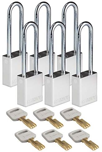 Brady SafeKey Lucchetto di blocco in alluminio, argento, 7,6 cm, in acciaio, confezione da 6