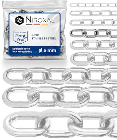 NietFullThings 50-cm = 0,5-metri 5-mm di spessore catena in acciaio inossidabile inox V4A a maglia corta da  in un unico pezzo catena di ancoraggio DIN 5685 DIN 766 0,5-m