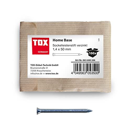TOX Home Base Spine per battiscopa 1,4 x 50 mm zincate blu con testa svasata profonda in confezione di carta riciclabile, per il fissaggio di battiscopa, legno e molto altro, 100 pezzi,