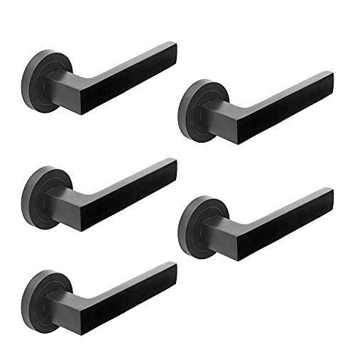 Emuca Maniglie porta interna, set di 5 coppie di maniglie per porta da interno con rosetta D.50 mm, Alluminio, nero.