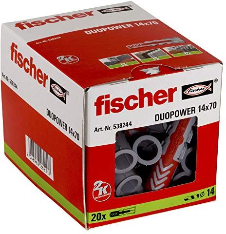 Fischer 25 Tasselli Duopower, 14 x 70 mm, per Muro pieno, Mattone Forato, Cartongesso,