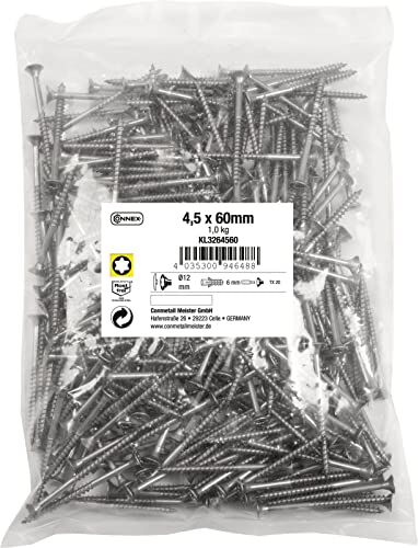 Connex Viti universali, 4,5 x 60 mm, 1 kg, testa svasata, filettatura parziale, in acciaio inox, set di viti, viti in sacchetto, 4,5 x 60 mm