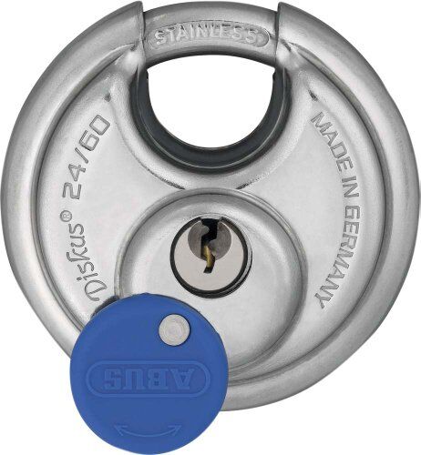 Abus Lucchetto Diskus 24IB/60 in acciaio inox con protezione a 360° per la protezione da condizioni atmosferiche avverse 0 livello di sicurezza 7 argento/blu