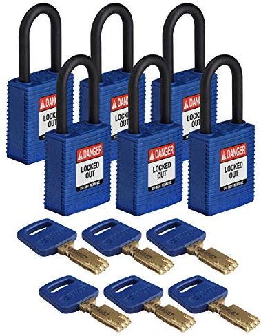 Brady Lucchetto Safekey in Nylon, 38mm x 84mm x 19mm, Blu, Confezione da 6