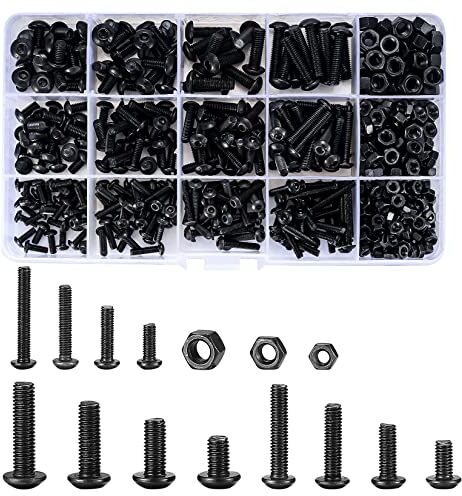 Cents matter 500 Pezzi Viti Bulloni e Dadi Kit, Vite a Testa Esagonale Piatta, Vite Testa Bottone Brugola Nero, M3/M4/M5