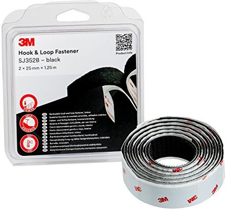 3M Sistema Di Fissaggio Hook & Loop  Offre Una Semplice Alternativa A Cerniere, Viti, Bottoni Automatici, Ganci, Bulloni E Altro Ancora 2 X 25Mm X 1.25M, Nero (1 Pezzo)