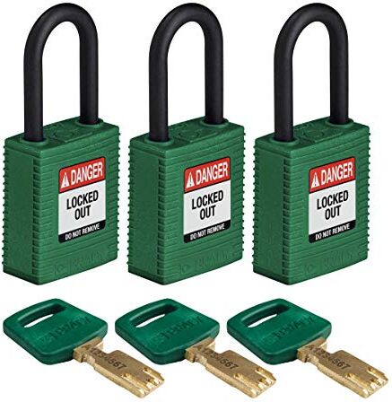 Brady SafeKey Lucchetto in nylon verde, 3,8 cm, confezione da 3