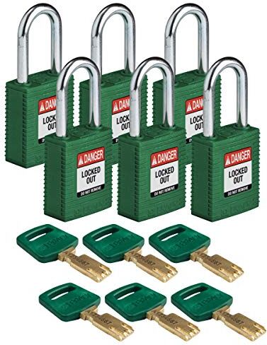 Brady Lucchetto Safekey in Nylon, 38mm x 84mm x 19mm, Verde, Confezione da 6