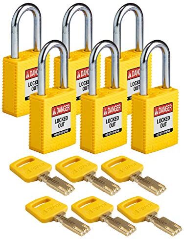 Brady SafeKey Lucchetto in nylon giallo 3,8 cm in acciaio, 6 pezzi