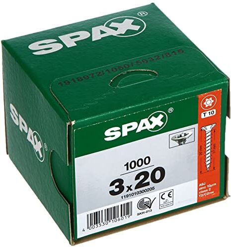 SPAX Vite universale con testa svasata T-STAR plus, 4CUT, Filettatura piena, Bianco zincato, 3.0 x 20 mm, 1000 pezzi