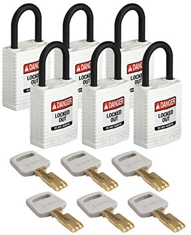 Brady SafeKey Lucchetto compatto, 33 mm x 67 mm x 19 mm, bianco, confezione da 6