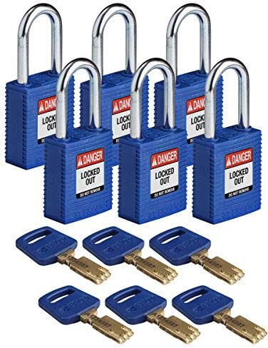 Brady Lucchetto Safekey in Nylon, 38mm x 84mm x 19mm, Blu, Confezione da 6