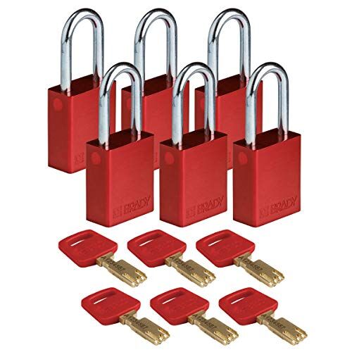 Brady SafeKey Lucchetto in alluminio rosso 3,8 cm con chiave Shkl, 6 pezzi