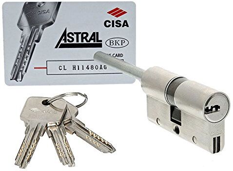 CISA 17012, Cilindro Europeo Astral S, Ottone Nichelato, 30/30 mm, Predisposizione per Pomolo, Gambo Accorciabile