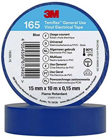 3M Nastro elettrico in vinile 165, blu, 15 mm x 10 m, 100 rotoli