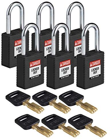 Brady SafeKey Lucchetto in nylon, 38 x 84 x 19 mm, nero, confezione da 6