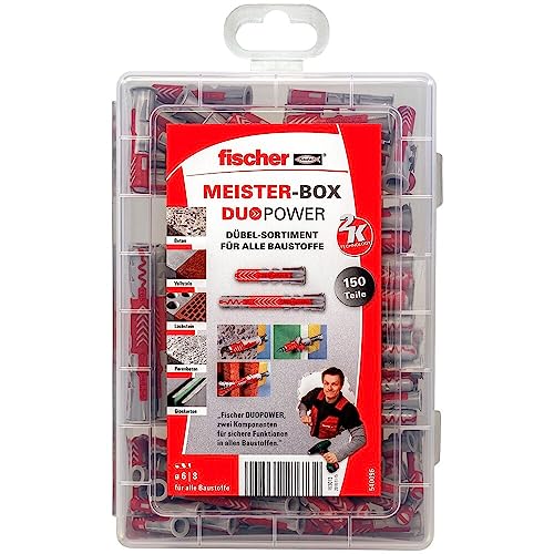 Fischer Meister-BOX DUOPOWER corto/lungo, scatola con tasselli da 150 pezzi (60 pezzi, 6 x 30, 40 pezzi, 8 x 40, 30 pezzi, 6 x 50, 20 pezzi, 8 x 65), tasselli universali, pratica scatola per tasselli