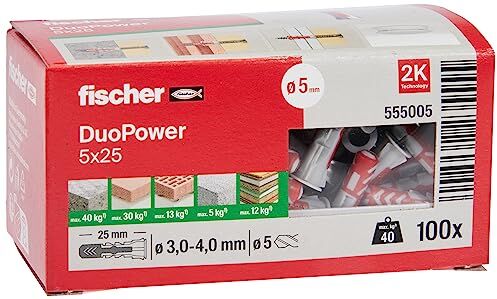 Fischer Tacos pared 5x25 DuoPower para hormigón, Caja 100 uds