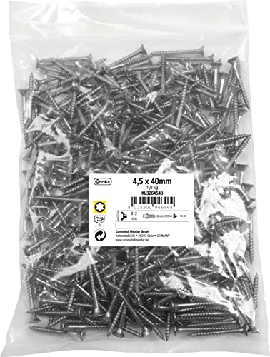 Connex Viti universali, 4,5 x 40 mm, confezione grande da 1 kg, testa svasata, con attacco TX, filettatura parziale, in acciaio inox, set di viti in sacchetto