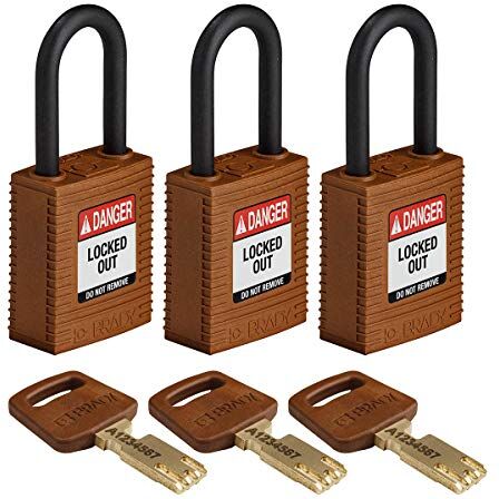 Brady SafeKey Lucchetto in nylon marrone, 3,8 cm, confezione da 3