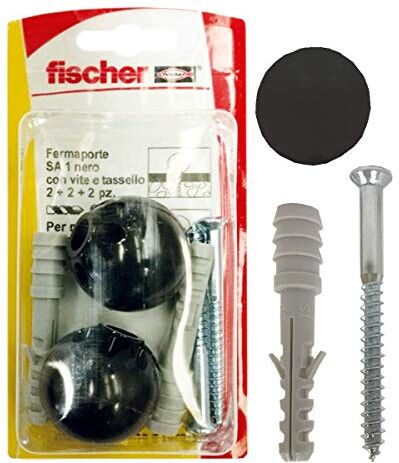 Fischer 2989189 Fissaggio Ferma Porta in Blister SA 1N K Color Nero, 2 tasselli +2 Viti + 2 fermaporta,