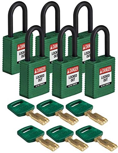 Brady Lucchetto Safekey in Nylon, 38mm x 84mm x 19mm, Verde, Confezione da 6