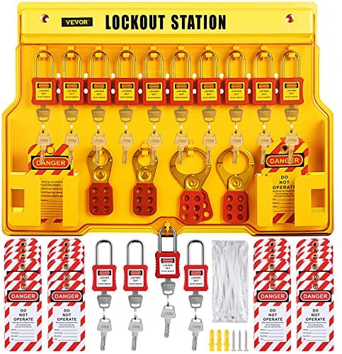 VEVOR Kit di Tagout di Blocco di Sicurezza da 58 Pz, Set di Lucchetti di Sicurezza con Stazione di Tagout da 55.8 x 39.3 cm, Uso per Macchinari, Apparecchiature Elettriche, Lavori Industriali, ecc.