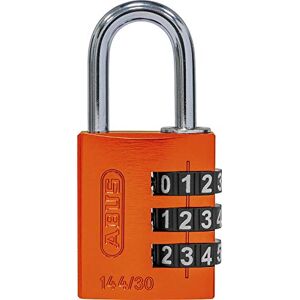 ABUS Lucchetto a combinazione in alluminio 144/30 arancione con numeri grandi, ABUS Lucchetto a combinazione in alluminio 144/30 arancione con numeri grandi,