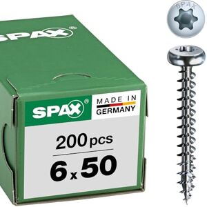 SPAX , A9J, Vite universale, testa semi-rotonda, T-STAR plus, 4 Cut, filettatura piena, 200 pezzi, 6,0 x 50 mm, Zincato lucido SPAX , A9J, Vite universale, testa semi-rotonda, T-STAR plus, 4 Cut, filettatura piena, 200 pezzi, 6,0 x 50 mm, Zincato lucido