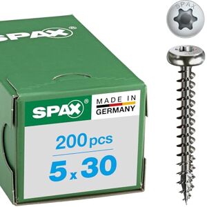 SPAX , 0, Vite universale, 5,0 x 30 mm, 200 pezzi, Panhead, T-Star Plus, 4Tagliare, interamente filettato, acciaio inox A2, 1,4567 SPAX , 0, Vite universale, 5,0 x 30 mm, 200 pezzi, Panhead, T-Star Plus, 4Tagliare, interamente filettato, acciaio inox A2, 1,4567