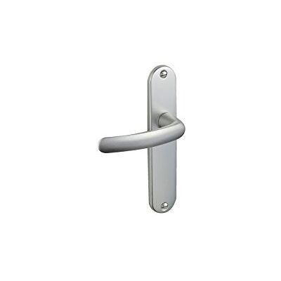Vachette Set di maniglie per porta su piccola piastra, versione becco di canna porta cucina/soggiorno, interasse 165 mm, sistema di posa facile, alluminio resistente, finitura champagne, garanzia 2 Vachette Set di maniglie per porta su piccola piastra, versione becco di canna porta cucina/soggiorno, interasse 165 mm, sistema di posa facile, alluminio resistente, finitura champagne, garanzia 2