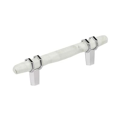 Amerock Carrione Maniglia per armadietto, 96 mm, in marmo bianco/cromato lucido Amerock Carrione Maniglia per armadietto, 96 mm, in marmo bianco/cromato lucido