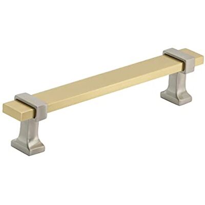 Amerock Maniglia per armadietto, in oro spazzolato/nichel satinato, 128 mm, da centro a centro, Overton, confezione da 1, maniglia per cassetti, accessori per armadietti Amerock Maniglia per armadietto, in oro spazzolato/nichel satinato, 128 mm, da centro a centro, Overton, confezione da 1, maniglia per cassetti, accessori per armadietti