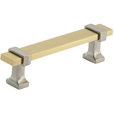 Amerock Maniglia per armadietto, in oro spazzolato/nichel satinato, 96 mm, da centro a centro, Overton, confezione da 1, maniglia per cassetti, accessori per armadietti Amerock Maniglia per armadietto, in oro spazzolato/nichel satinato, 96 mm, da centro a centro, Overton, confezione da 1, maniglia per cassetti, accessori per armadietti