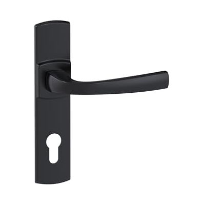 Vachette Muze Set di maniglie per porta su piastra, versione chiave I, porta d'ingresso, ufficio, garage interasse 195 mm sistema di posa facile Zamak resistente, finitura onice nera Vachette Muze Set di maniglie per porta su piastra, versione chiave I, porta d'ingresso, ufficio, garage interasse 195 mm sistema di posa facile Zamak resistente, finitura onice nera