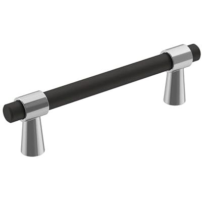 Amerock Maniglia per armadietto, cromo lucido/nero opaco, 96 mm, centro a centro, fusione, confezione da 1, maniglia per armadietto, hardware per armadietti Amerock Maniglia per armadietto, cromo lucido/nero opaco, 96 mm, centro a centro, fusione, confezione da 1, maniglia per armadietto, hardware per armadietti