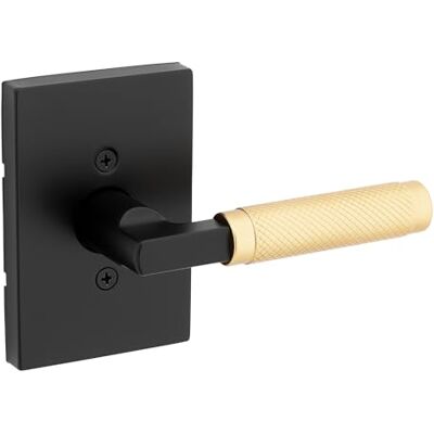 Kwikset Prava Maniglia per porta fittizia, monofacciale per armadi, porte doppie francesi e dispensa, nero opaco e ottone satinato, leva interna reversibile non girevole, con Kwikset Prava Maniglia per porta fittizia, monofacciale per armadi, porte doppie francesi e dispensa, nero opaco e ottone satinato, leva interna reversibile non girevole, con