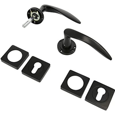 Amig Set di maniglie per porte Mod. 128 X 64 mm Con bocallave Design elegante e semplice Impugnatura ergonomica Zama nero opaco Amig Set di maniglie per porte Mod. 128 X 64 mm Con bocallave Design elegante e semplice Impugnatura ergonomica Zama nero opaco