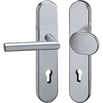 GRUNDMANN Argento 2552 Set di ricambio obliquo su targa lunga PZ 88, maniglia e pomello della porta ÖNORM, alluminio anodizzato GRUNDMANN Argento 2552 Set di ricambio obliquo su targa lunga PZ 88, maniglia e pomello della porta ÖNORM, alluminio anodizzato